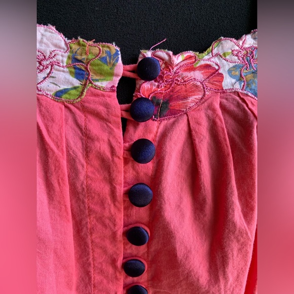 Event hot pink tank with embroidery, eyelet and smocking - Picture 2 of 8